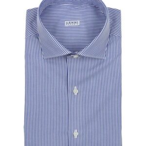 rigato bianco blu popeline collo francese