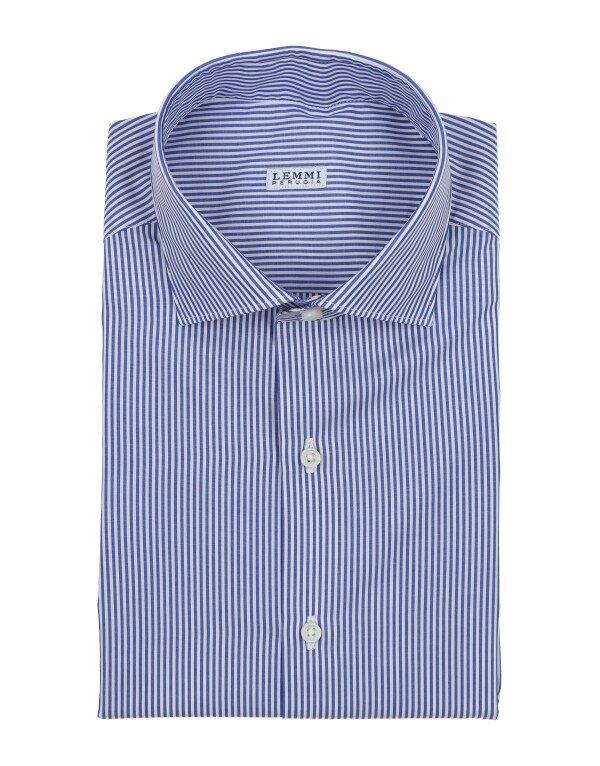 Rigato blu rigato bianco blu popeline collo francese